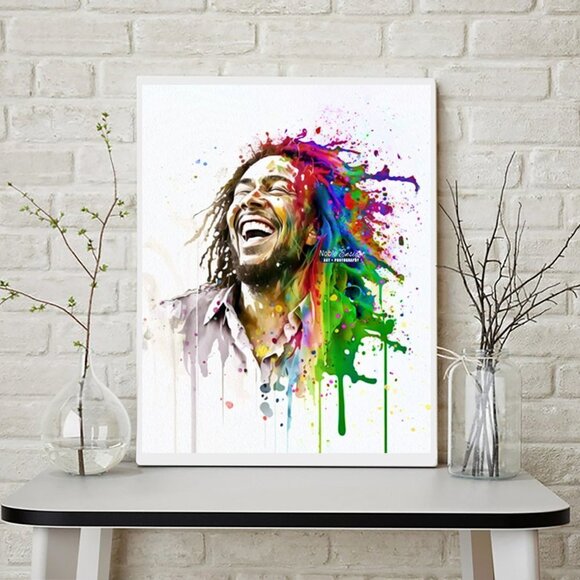8x10 Bob Marley Smiling Fantasy Watercolor Oil Painting Wall Art Print - Picture 1 of 7